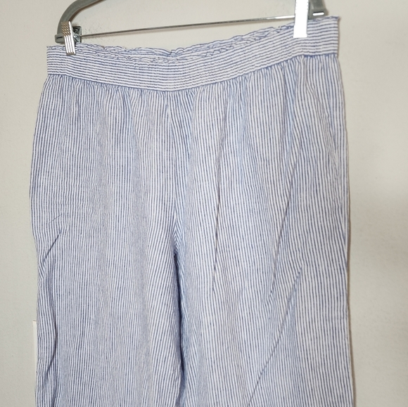 Pure Navy Linen Wideleg Blue white stripe pants. Women size Large. - Picture 12 of 16